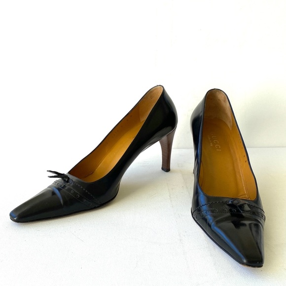 Gucci Classic Mid-Heel Black Leather Pump - Picture 1 of 9